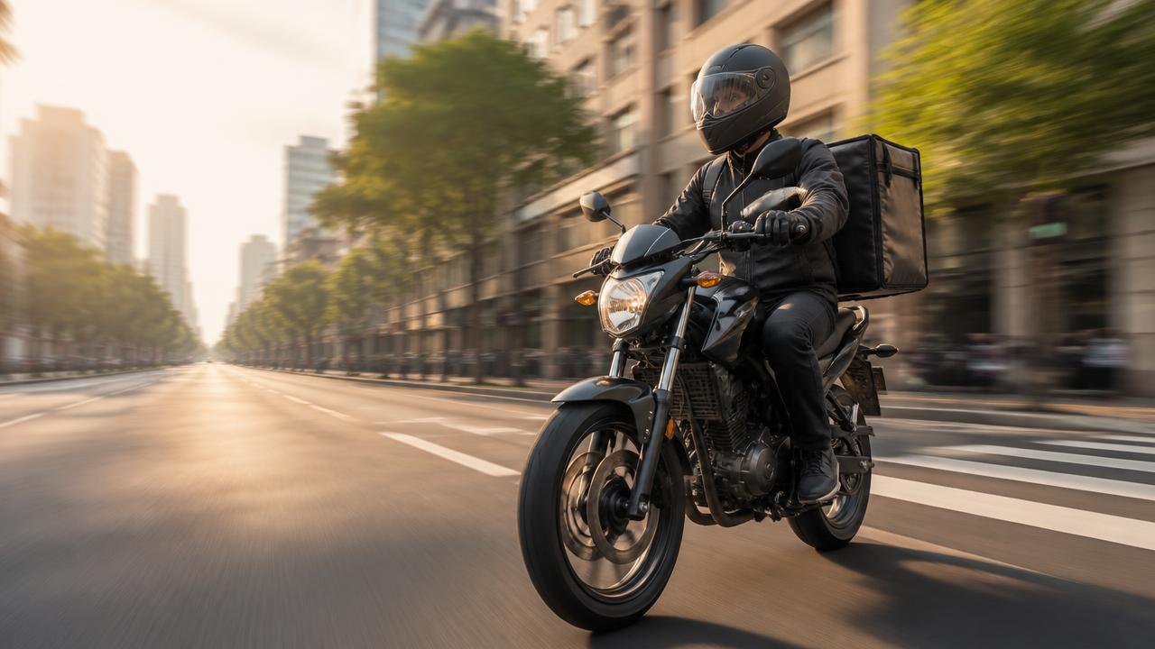 Moto entregador da Dj entregas em trajeto urbano